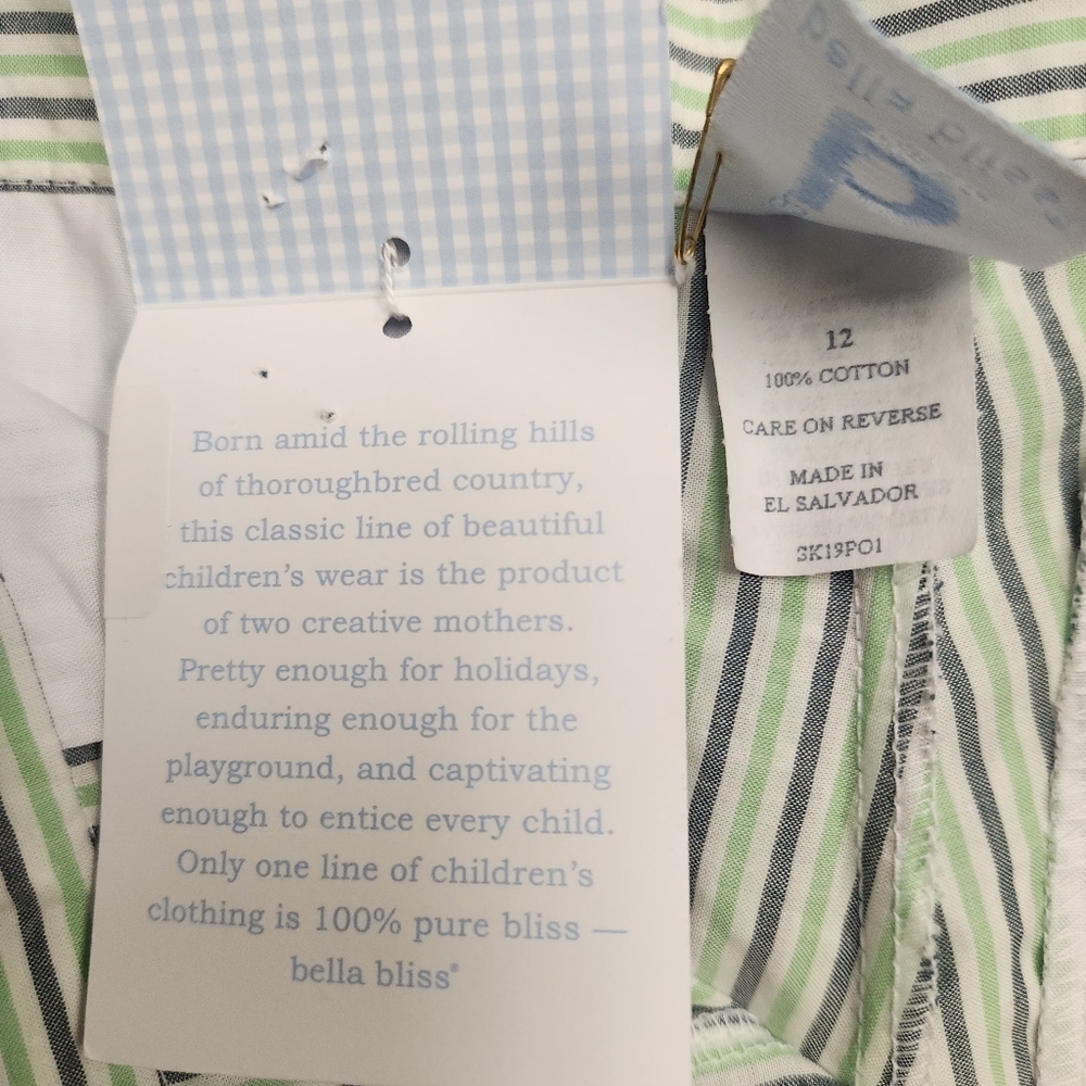 BELLA BLISS Wilson Shorts Vineyard Stripe In Green Blue and White Size 12 - Picture 8 of 11